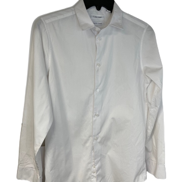 Calvin Klein boys sz 18 slim fit stretch white button down shirt pretty dressy - Picture 2 of 8